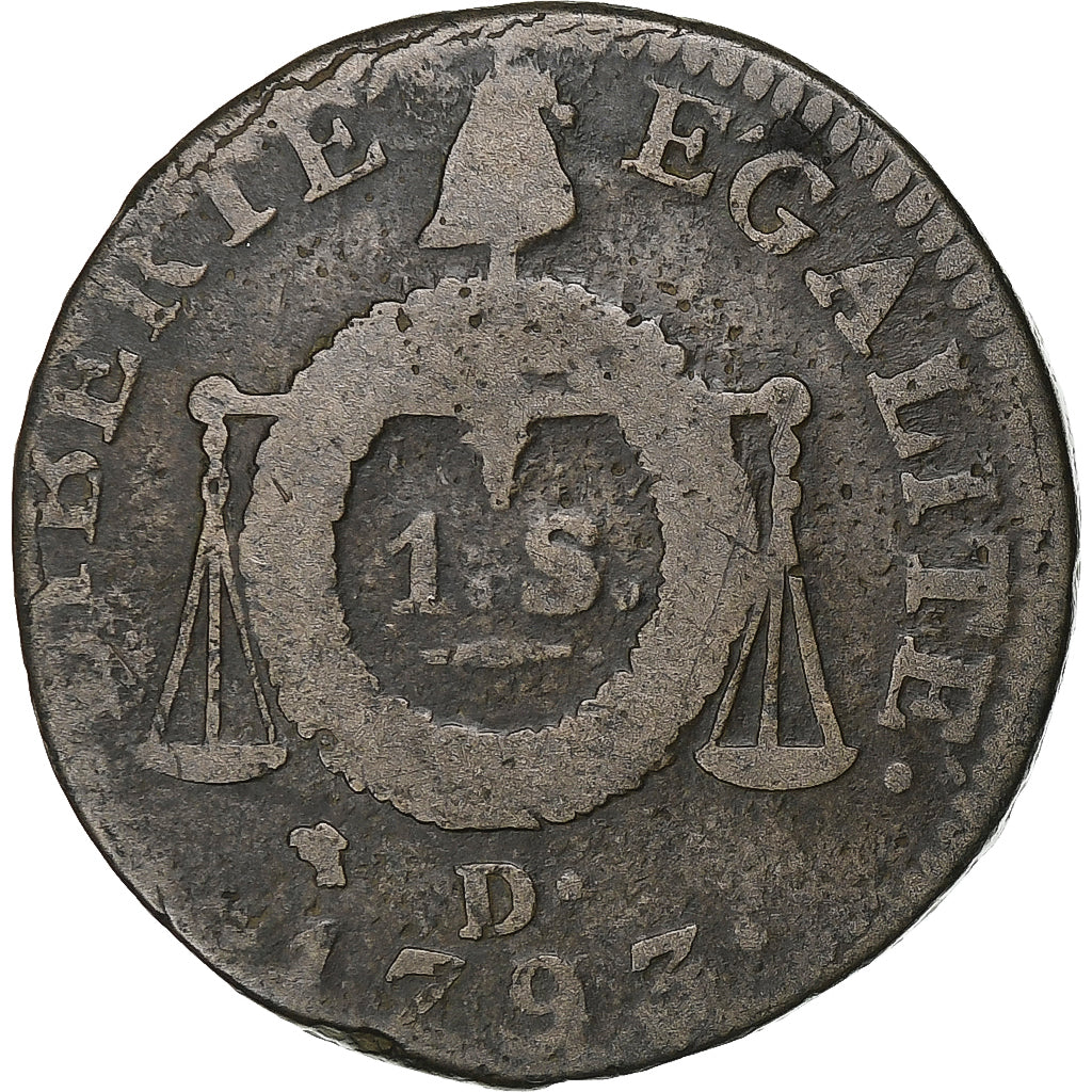 Francja, Sol à la balance Françoise, 1793 / AN II, Dijon, Miedź, VF(20-25)