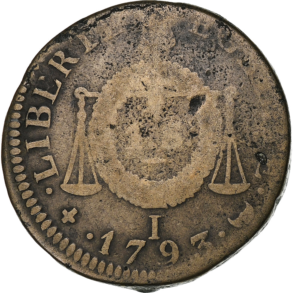 France, Sol à la balance Françoise, 1793 / AN II, Limoges, Copper, VF(20-25)
