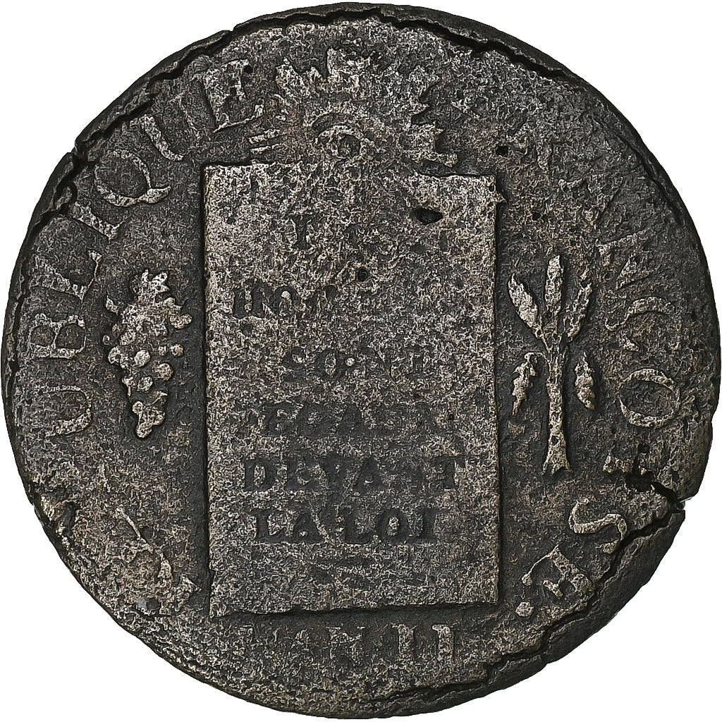 France, Sol à la balance Françoise, 1793 / AN II, Lille, Copper, VF(20-25)