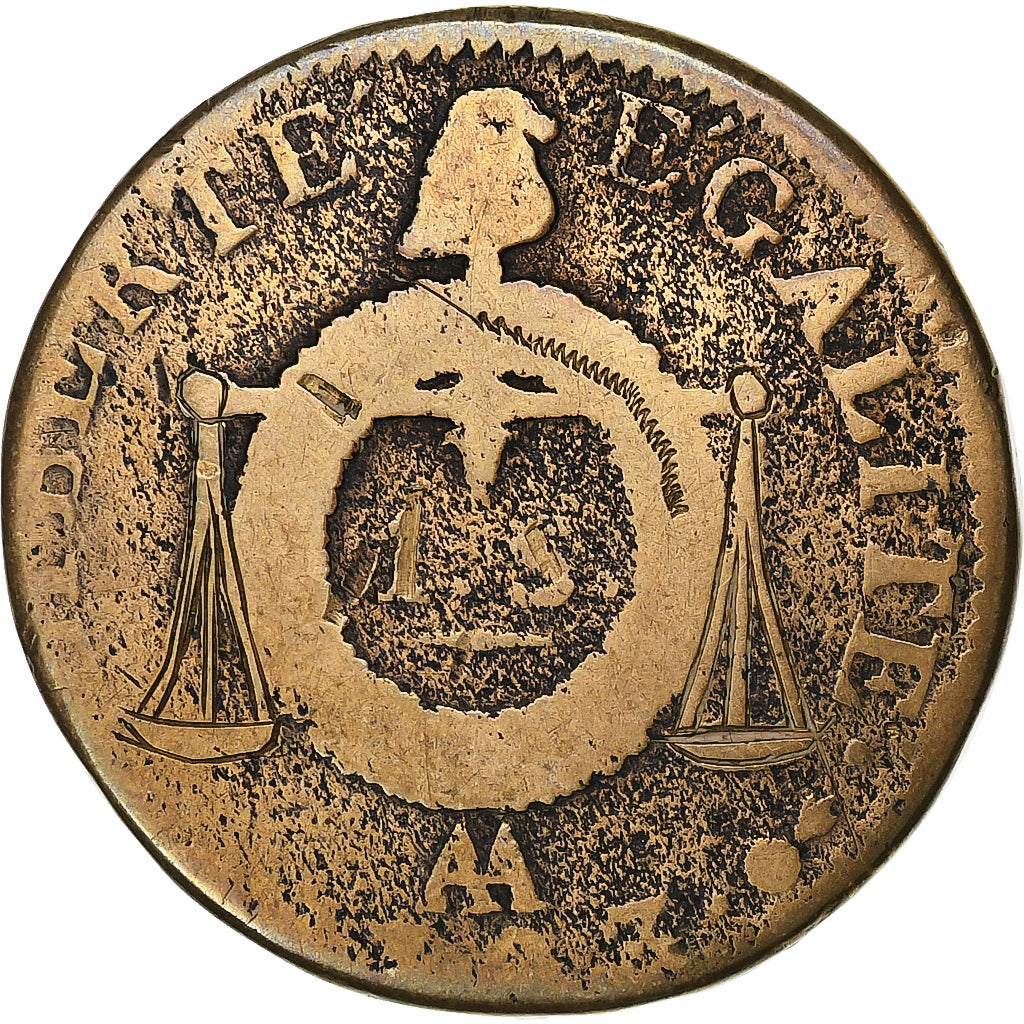 France, Sol à la balance Françoise, 1793 / AN II, Metz, Copper, VF(20-25)