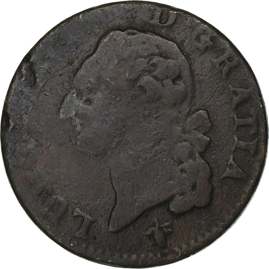 Frankrijk, Louis XVI, Sol, 1777, La Rochelle, Koper, FR, Gadoury:350