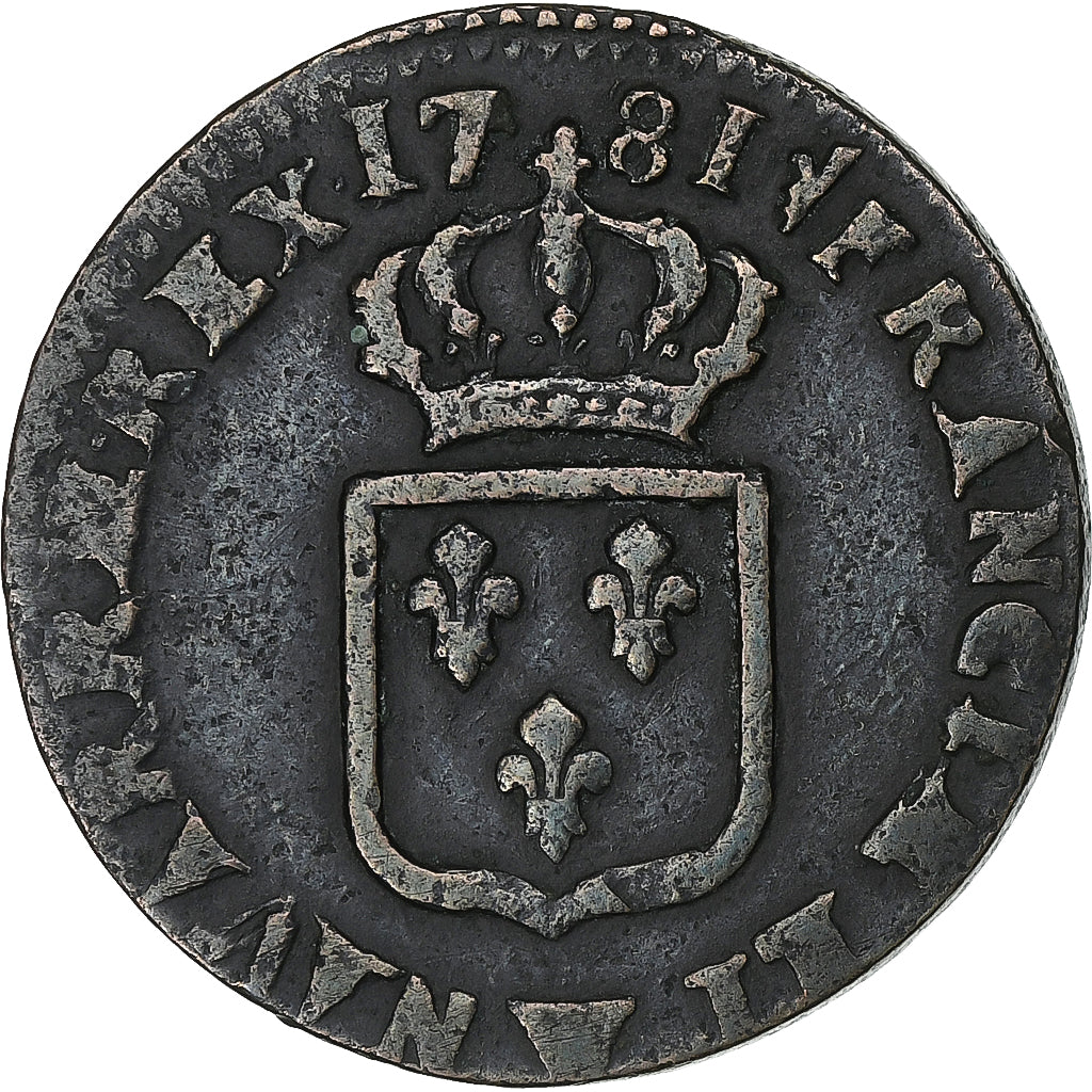 France, Louis XVI, Sol, 1781, Lille, Cuivre, TB, Gadoury:350