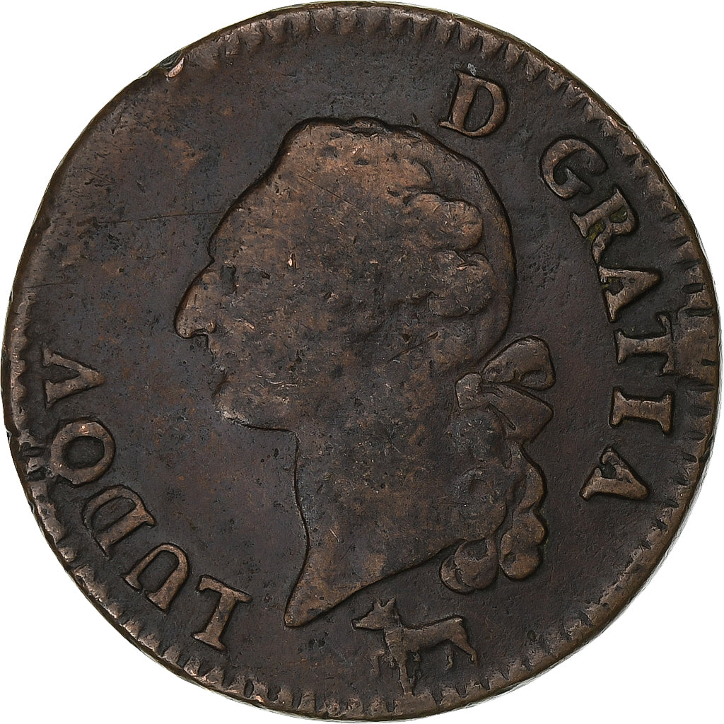 Frankreich, Louis XVI, Sol, 1782, Orléans, Kupfer, S, Gadoury:350