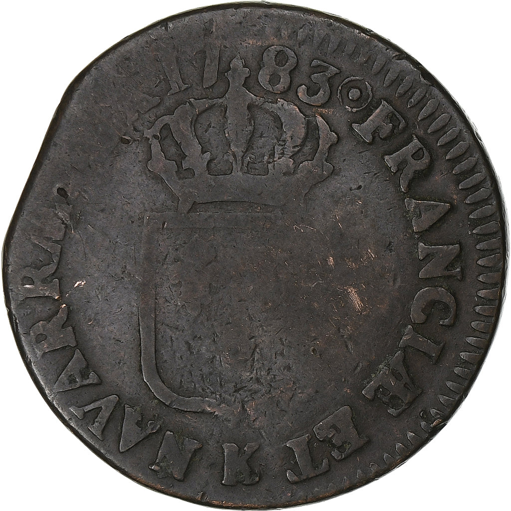Frankrijk, Louis XVI, Sol, 1783, Bordeaux, Koper, FR, Gadoury:350