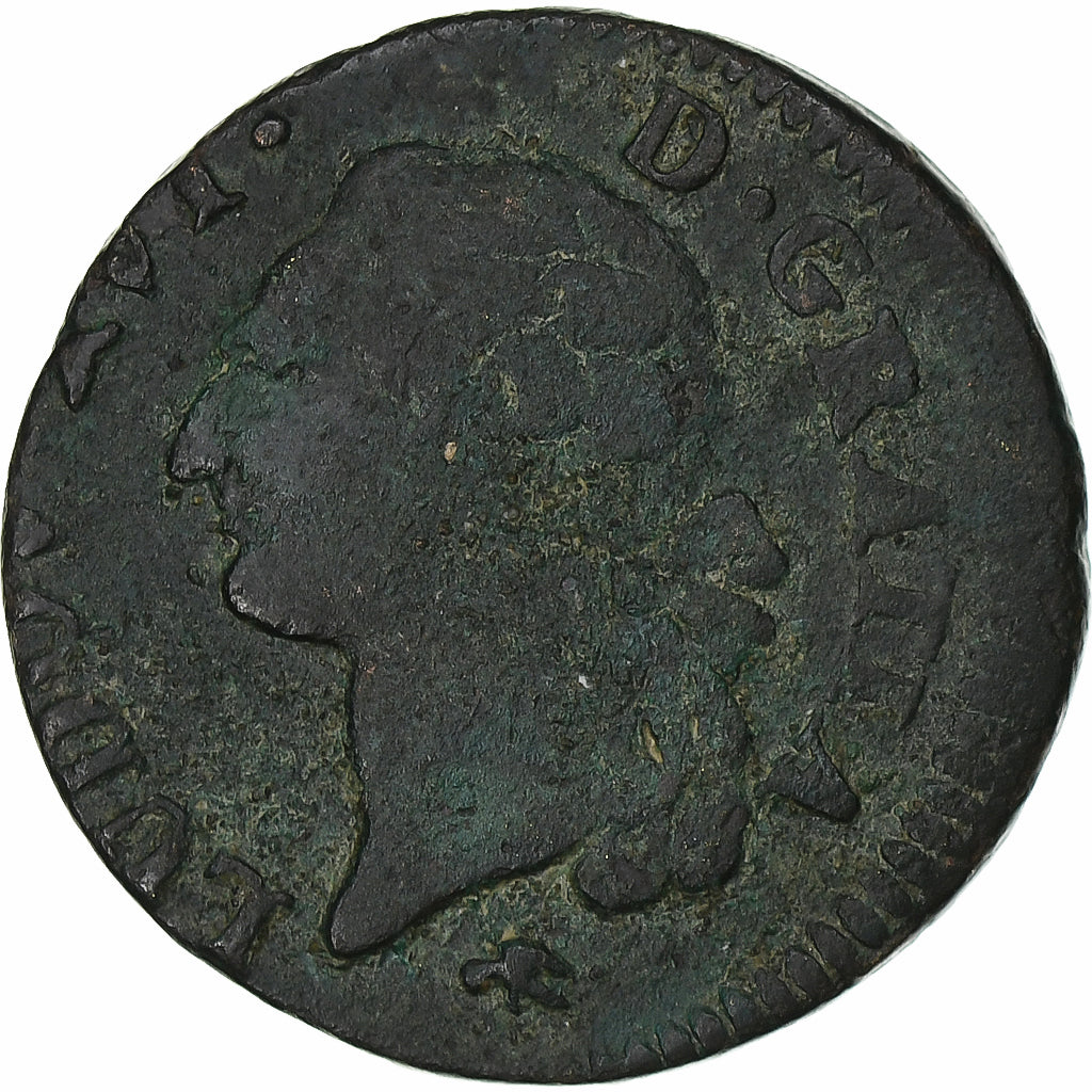 Francia, Louis XVI, Sol, 1784, Lyon, Cobre, BC+, Gadoury:350