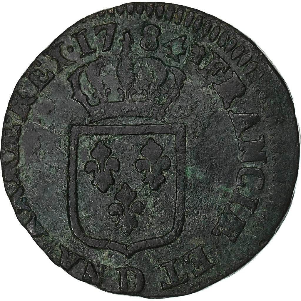 Francia, Louis XVI, Sol, 1784, Lyon, Cobre, BC+, Gadoury:350