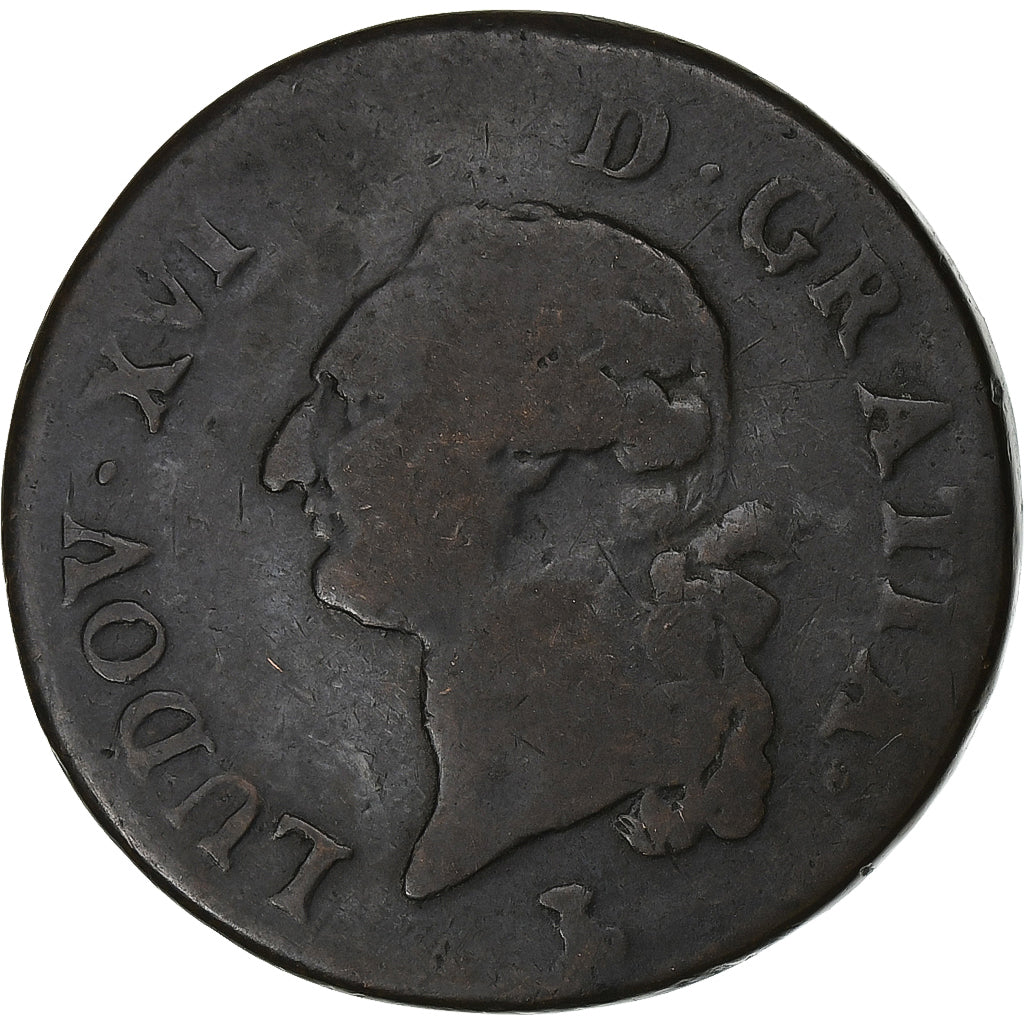 Frankreich, Louis XVI, Sol, 1784, Nantes, Kupfer, S, Gadoury:350