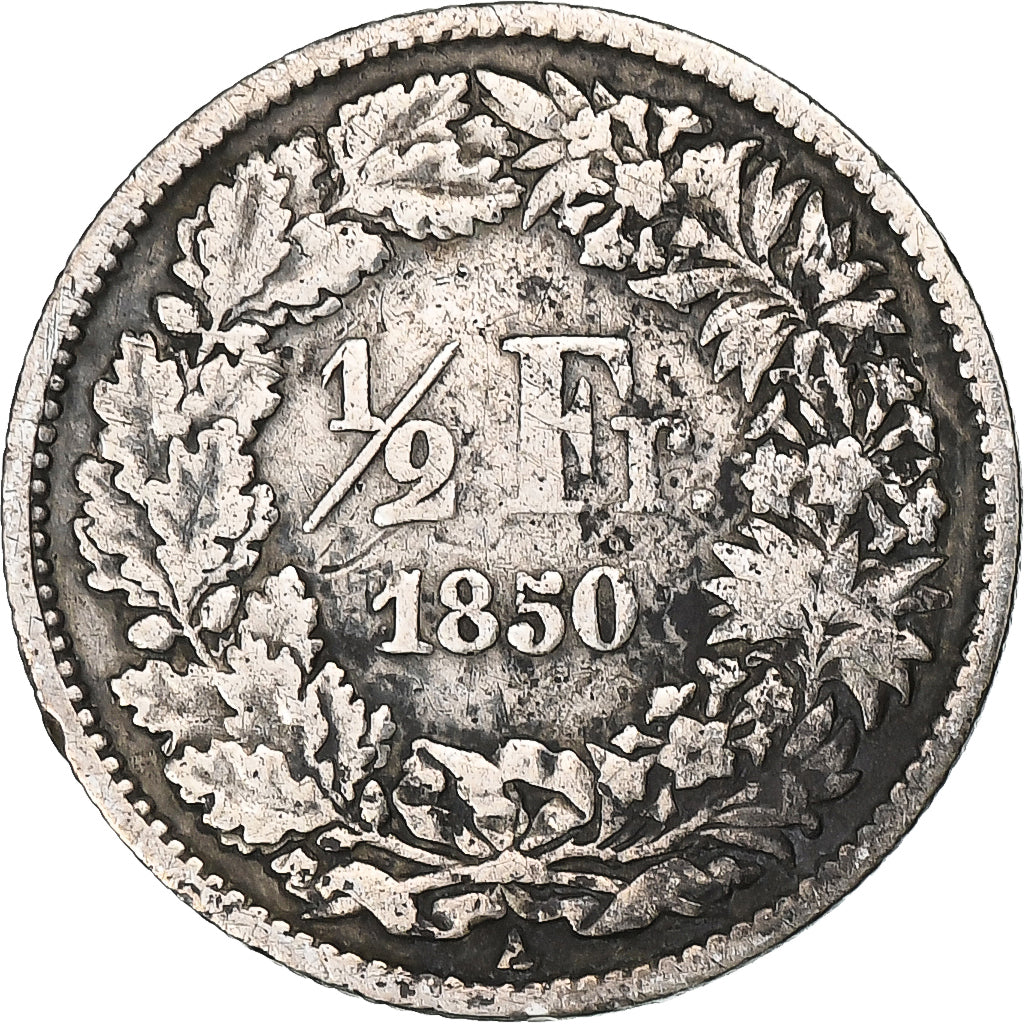 Switzerland, 1/2 Franc, Helvetia seated, 1850, Paris, Silver, VF(30-35), KM:8