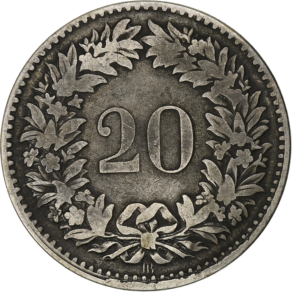 Suiza, 20 Rappen, 1850, Strasbourg, Vellón, BC+, KM:7