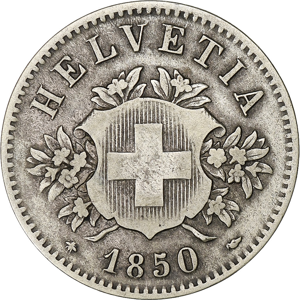 Switzerland, 20 Rappen, 1850, Strasbourg, Billon, VF(30-35), KM:7