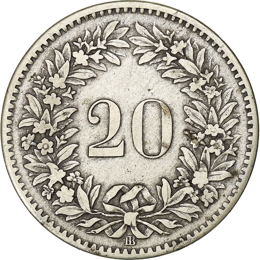 Switzerland, 20 Rappen, 1850, Strasbourg, Billon, VF(30-35), KM:7