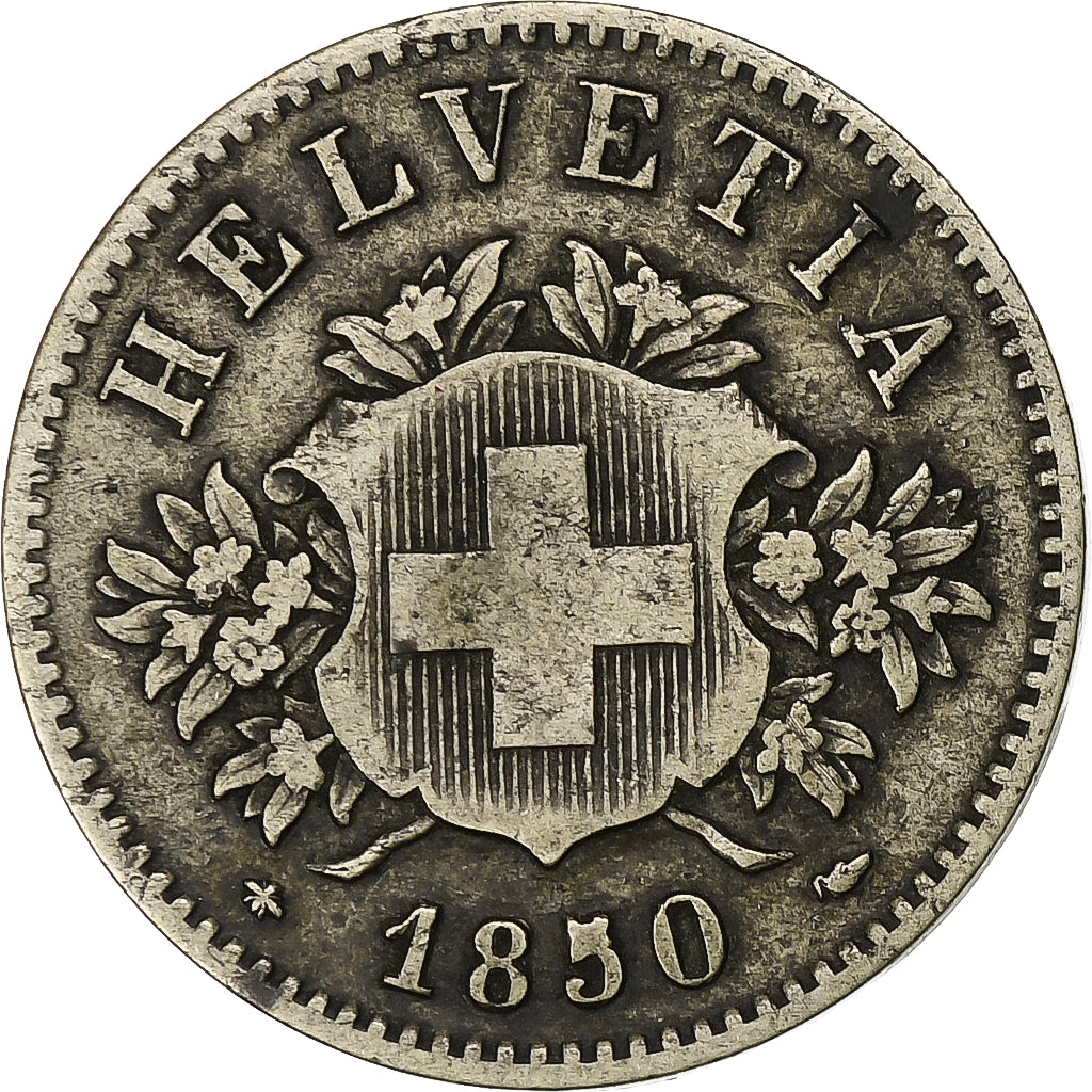 Switzerland, 20 Rappen, 1850, Strasbourg, Billon, VF(30-35), KM:7
