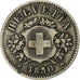 Switzerland, 20 Rappen, 1850, Strasbourg, Billon, VF(30-35), KM:7