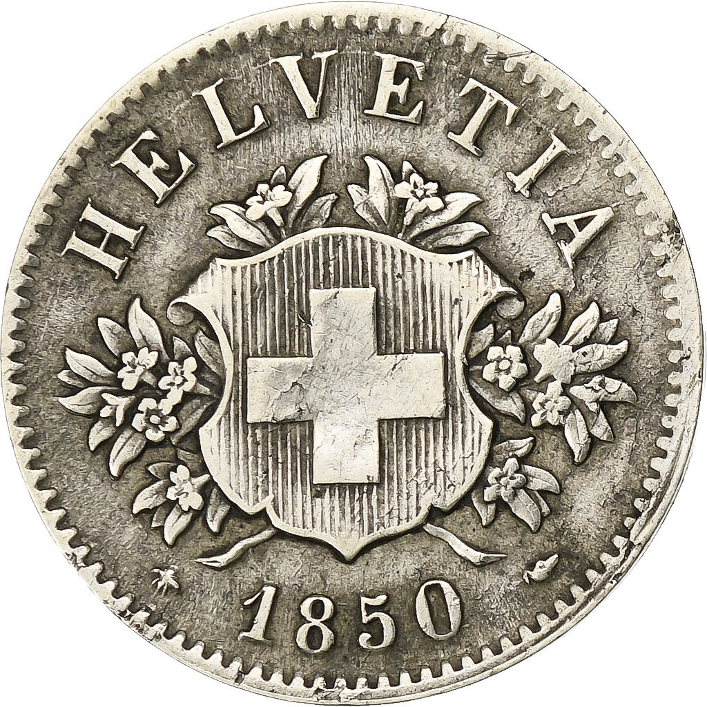 Switzerland, 20 Rappen, 1850, Strasbourg, Billon, AU(50-53), KM:7