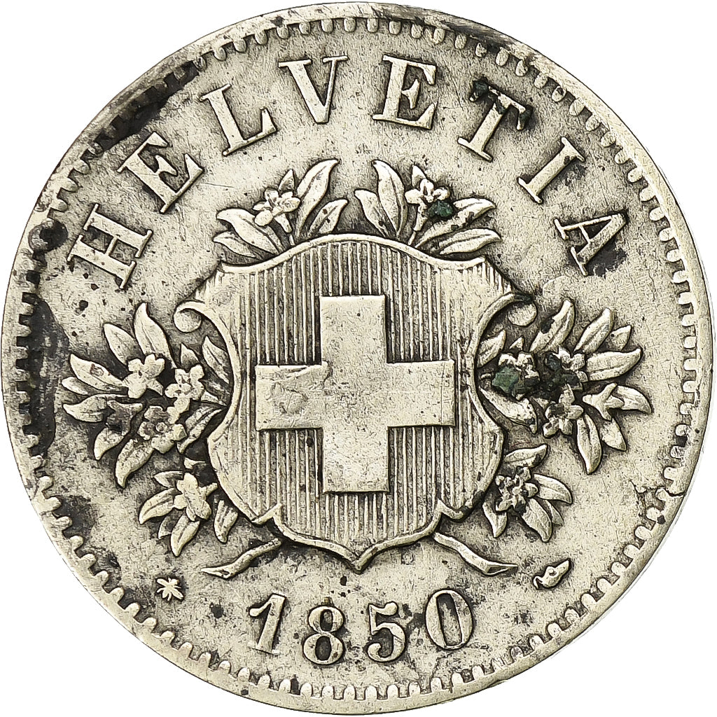 Switzerland, 20 Rappen, 1850, Strasbourg, Billon, AU(55-58), KM:7