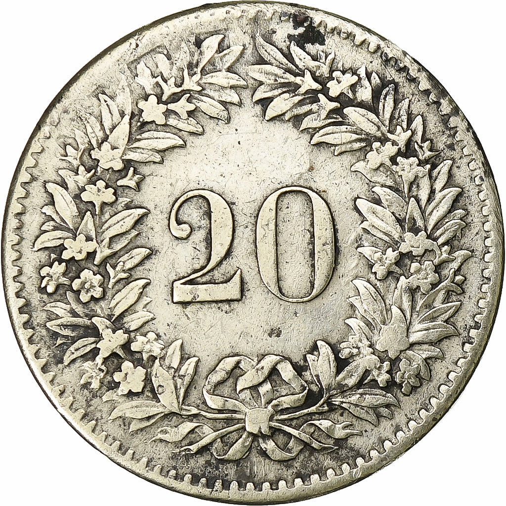 Switzerland, 20 Rappen, 1850, Strasbourg, Billon, AU(55-58), KM:7