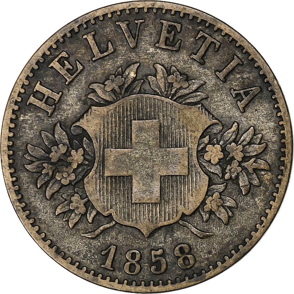 Switzerland, 20 Rappen, 1858, Bern, Billon, VF(30-35), KM:7