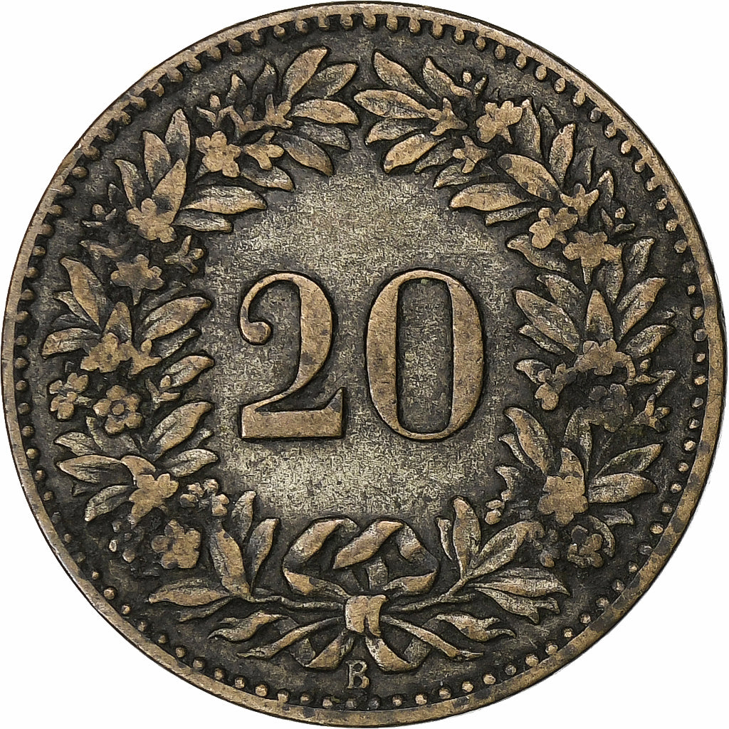 Switzerland, 20 Rappen, 1858, Bern, Billon, VF(30-35), KM:7