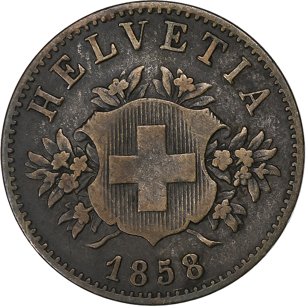 Switzerland, 20 Rappen, 1858, Bern, Billon, EF(40-45), KM:7