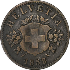Switzerland, 20 Rappen, 1858, Bern, Billon, EF(40-45), KM:7