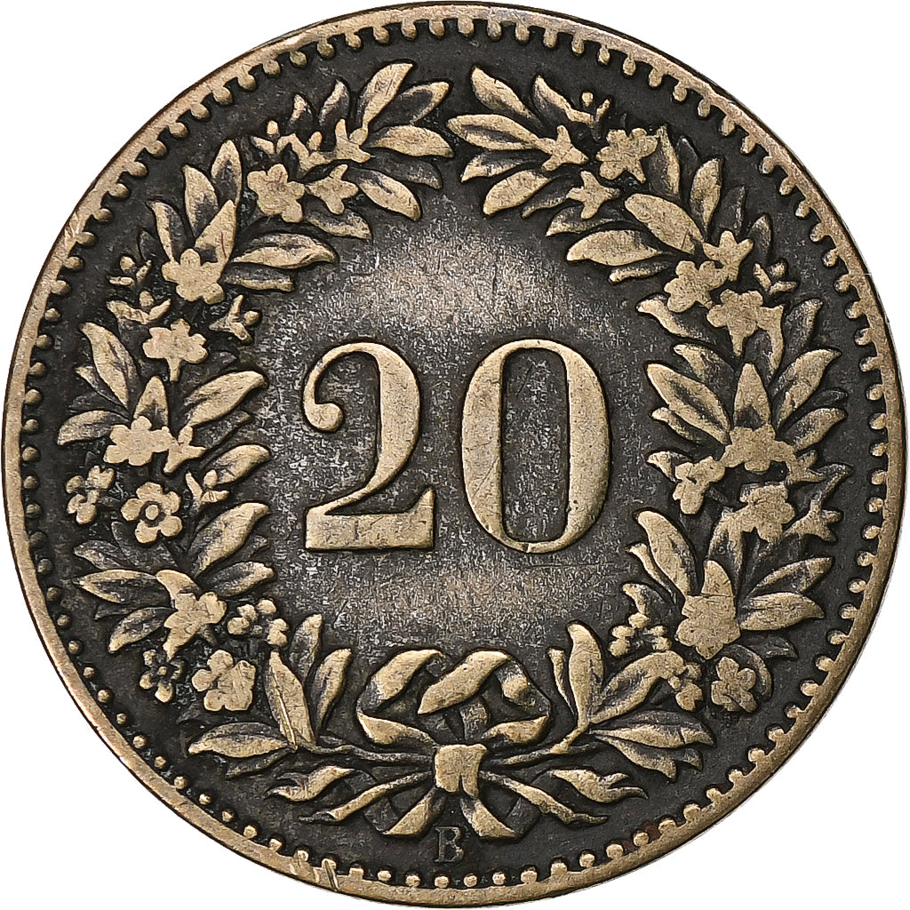 Switzerland, 20 Rappen, 1858, Bern, Billon, EF(40-45), KM:7