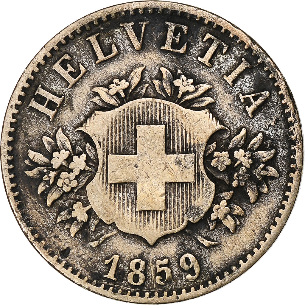 Switzerland, 20 Rappen, 1859, Bern, Billon, VF(30-35), KM:7