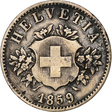 Switzerland, 20 Rappen, 1859, Bern, Billon, VF(30-35), KM:7