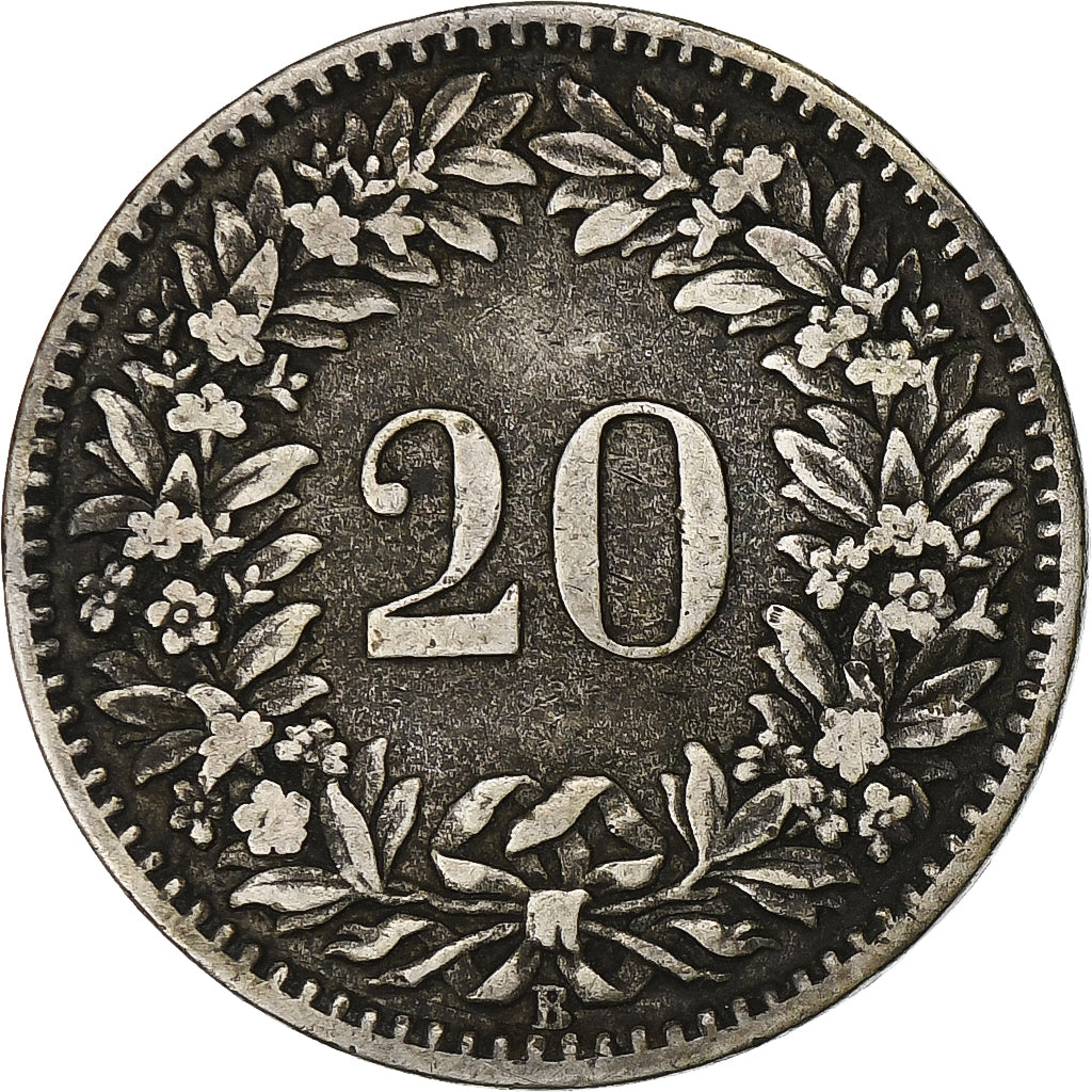 Schweiz, 20 Rappen, 1859, Bern, Billon, S+, KM:7