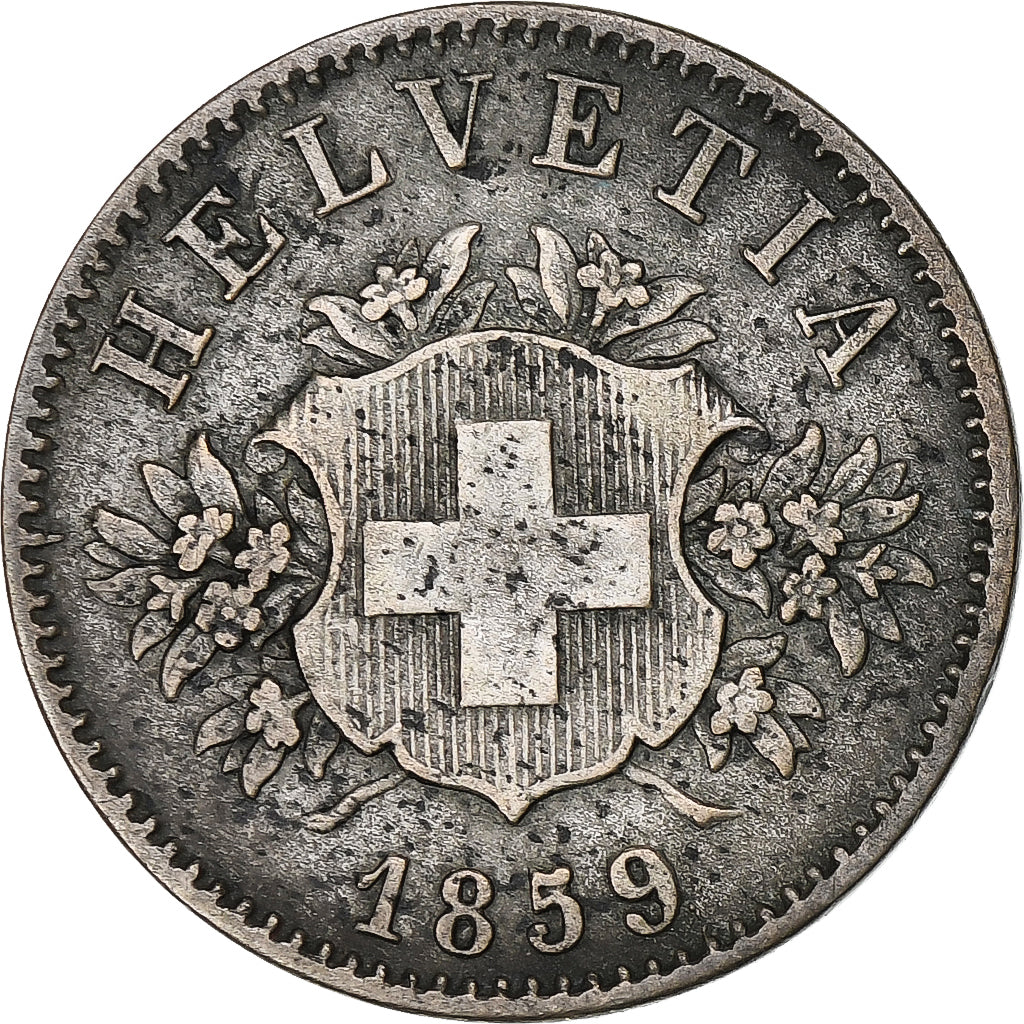 Zwitserland, 20 Rappen, 1859, Bern, Billon, FR+, KM:7