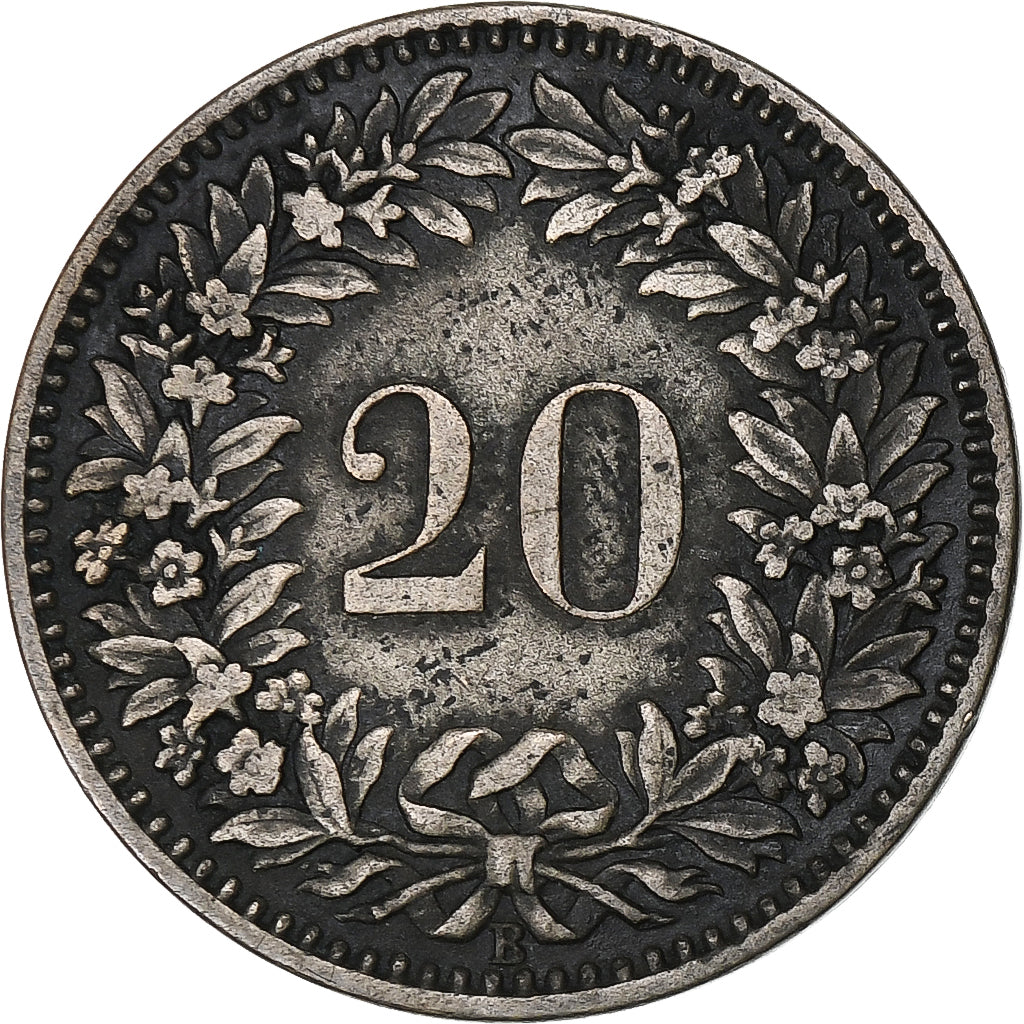 Zwitserland, 20 Rappen, 1859, Bern, Billon, FR+, KM:7