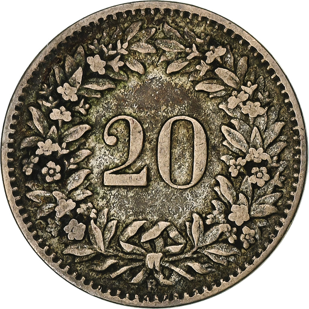 Switzerland, 20 Rappen, 1859, Bern, Billon, VF(30-35), KM:7