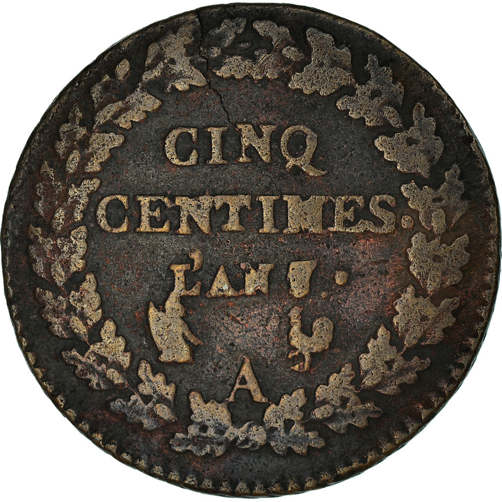 Münze, Frankreich, 5 Centimes, AN 7/5, Paris, Directoire, S, Bronze, KM:640.1