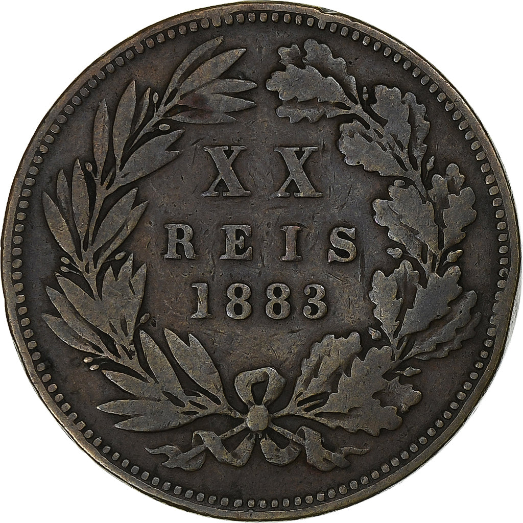 Portogallo, Luiz I, 20 Reis, 1883, Lisbon, Bronzo, MB, KM:527