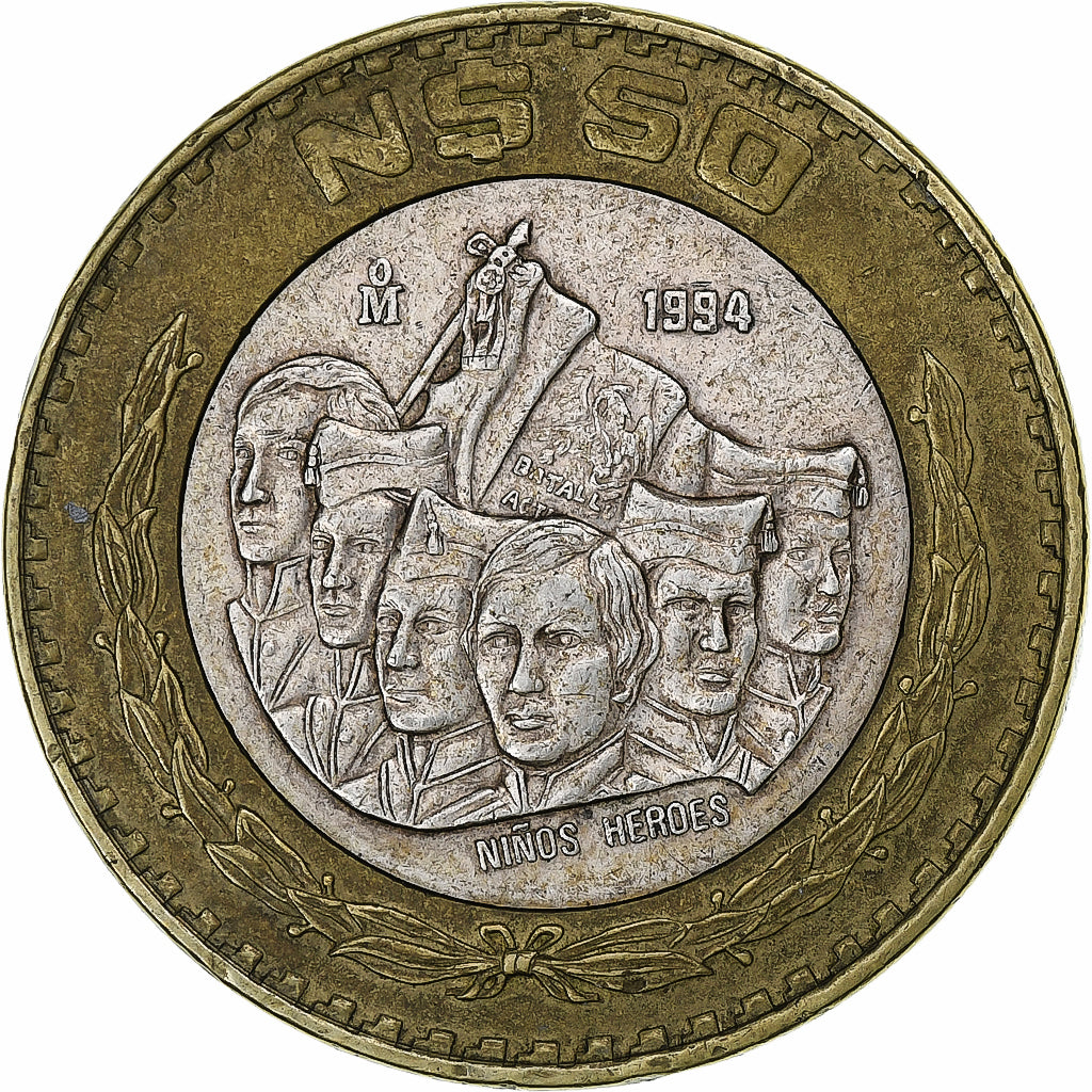 Mexico, 50 Nuevo Pesos, Niños Heroes, 1994, Mexico, Bi-Metallic, EF(40-45)