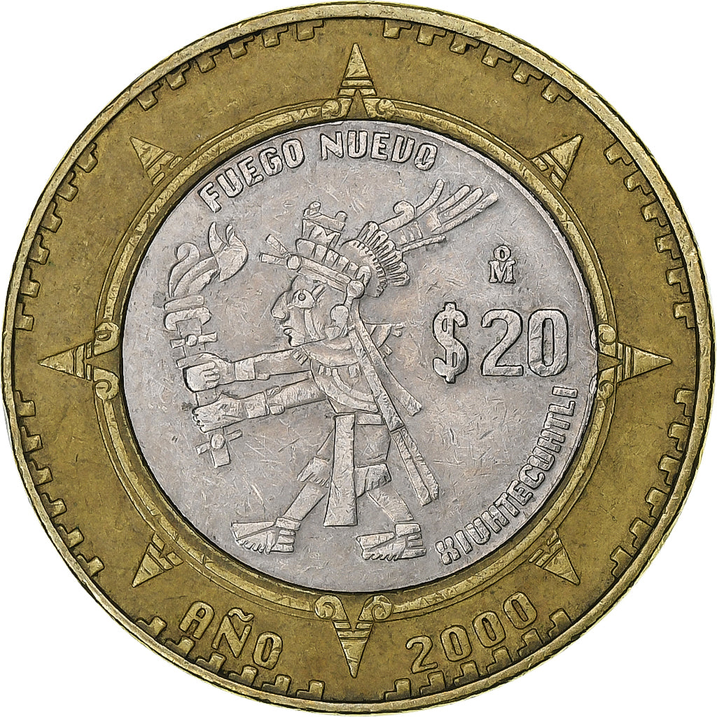 Mexico, 20 Pesos, Xiuhtecuhtli, 2000, Mexico, Bi-Metallic, AU(50-53), KM:637