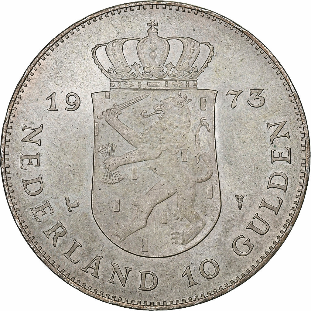 Paesi Bassi, Juliana, 10 Gulden, 1973, Utrecht, Argento, SPL-, KM:196