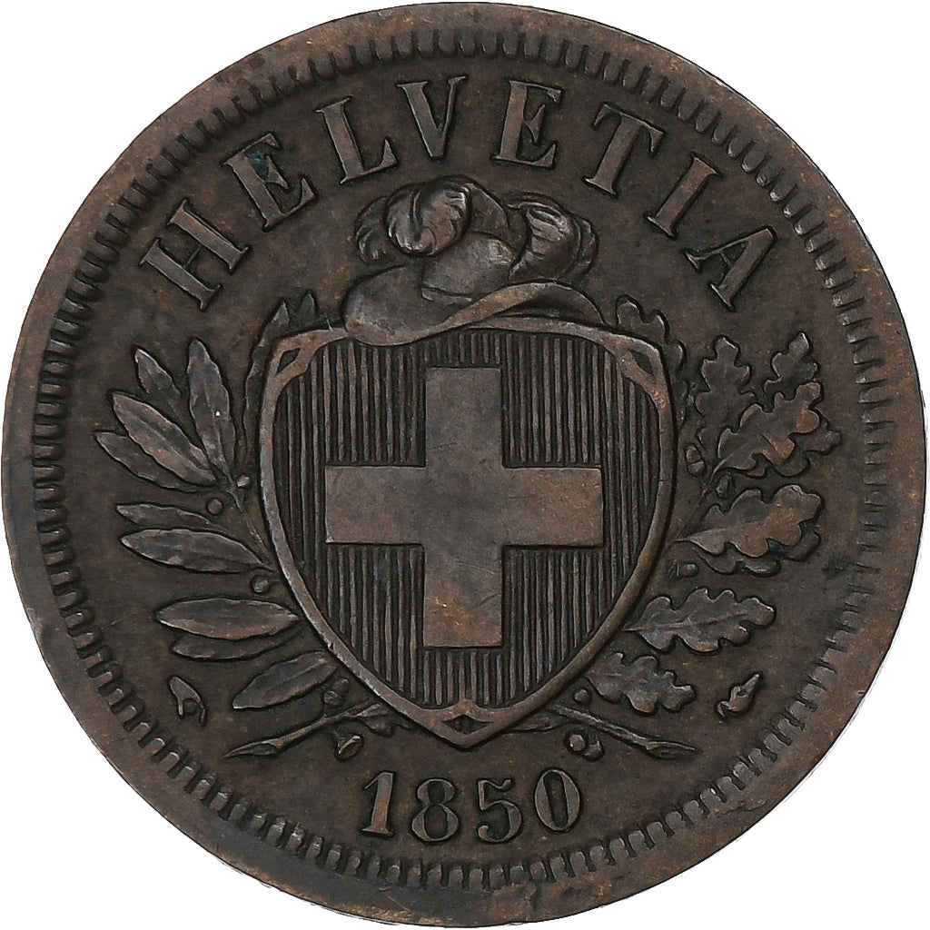 Switzerland, 2 Rappen, 1850, Paris, Bronze, EF(40-45), KM:4