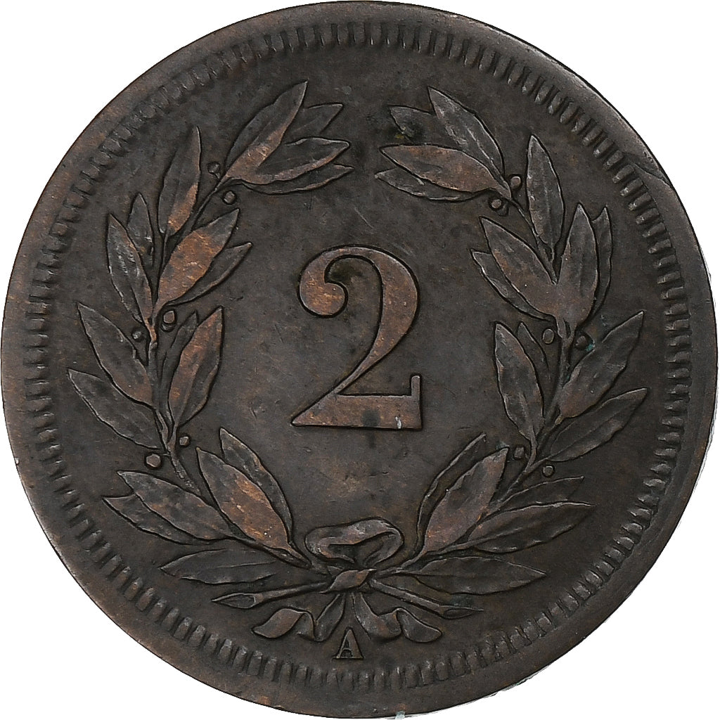 Switzerland, 2 Rappen, 1850, Paris, Bronze, EF(40-45), KM:4