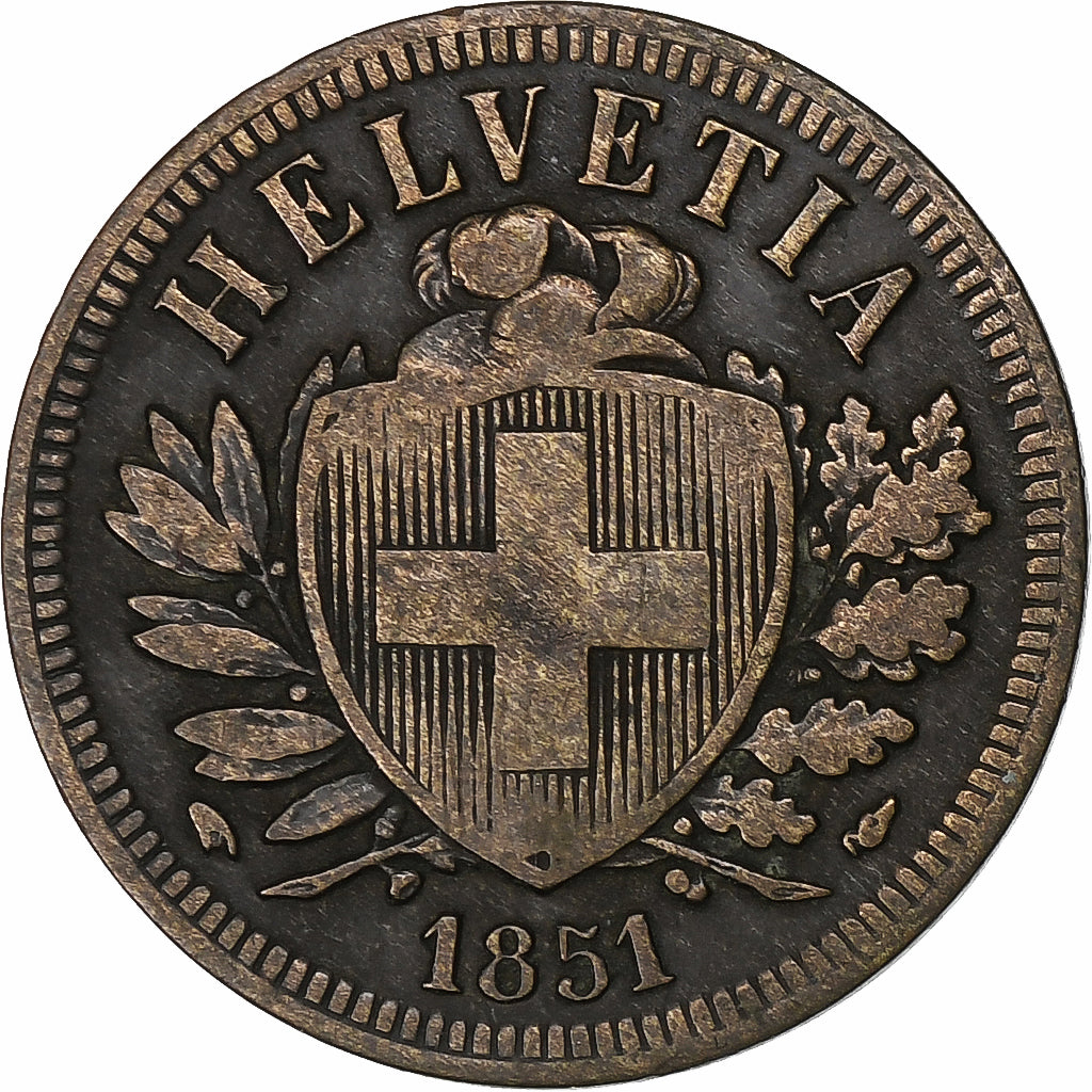 Szwajcaria, 2 Rappen, 1851, Paris, Brązowy, VF(30-35), KM:4
