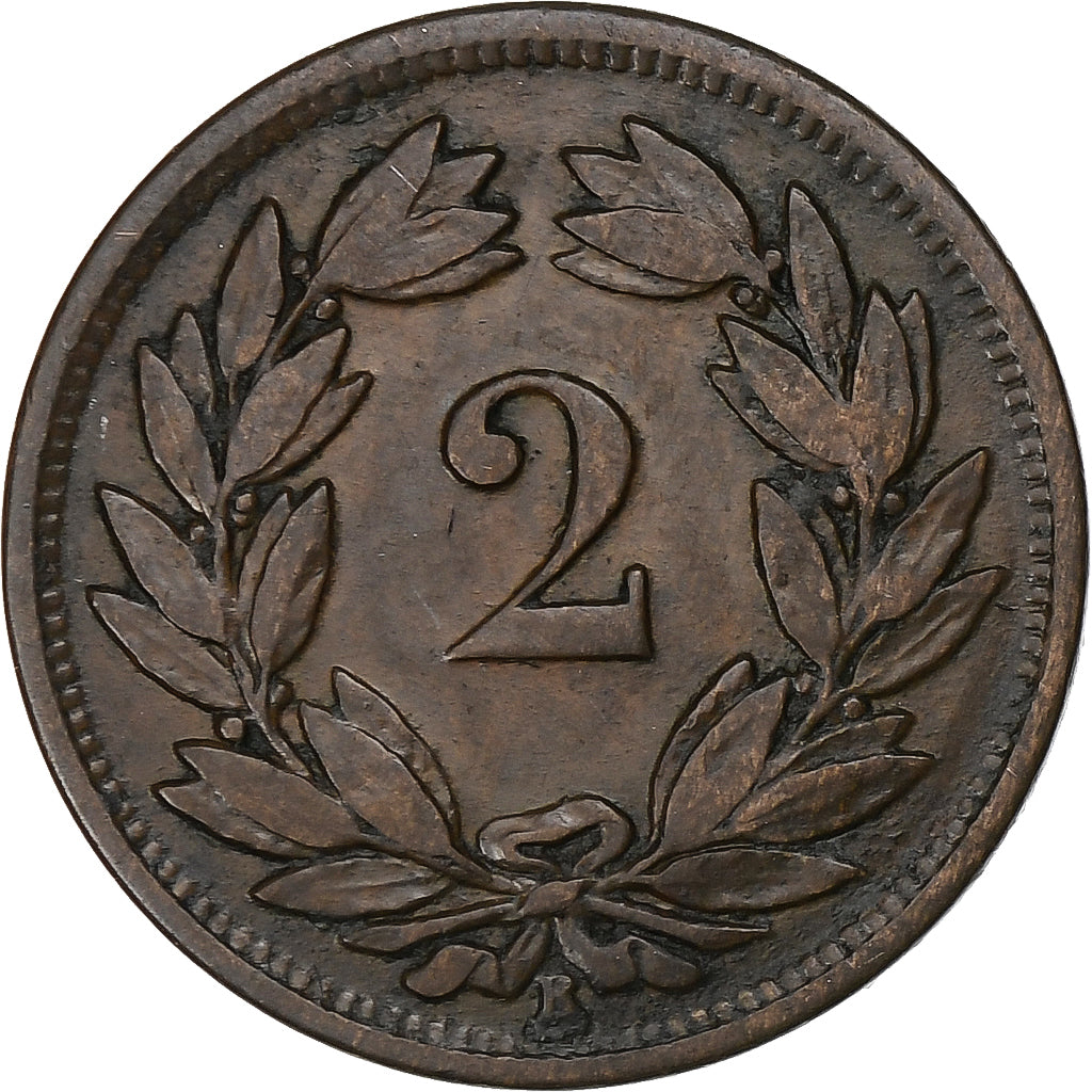 Switzerland, 2 Rappen, 1870, Bern, Bronze, AU(50-53), KM:4