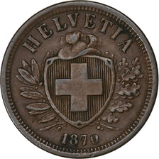 Switzerland, 2 Rappen, 1870, Bern, Bronze, AU(50-53), KM:4