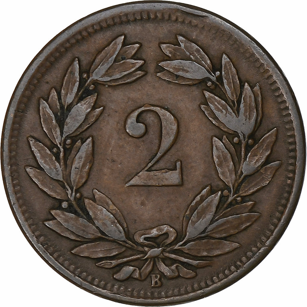 Switzerland, 2 Rappen, 1870, Bern, Bronze, AU(50-53), KM:4