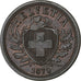 Switzerland, 2 Rappen, 1870, Bern, Bronze, AU(55-58), KM:4