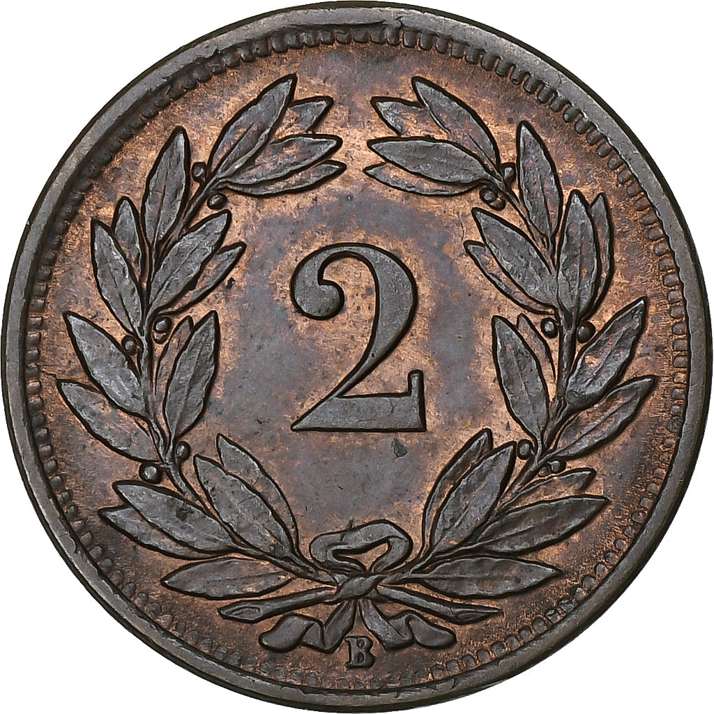 Switzerland, 2 Rappen, 1870, Bern, Bronze, AU(55-58), KM:4