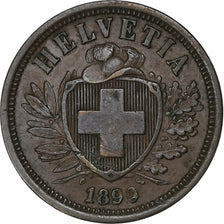 Switzerland, 2 Rappen, 1890, Bern, Bronze, AU(55-58), KM:4