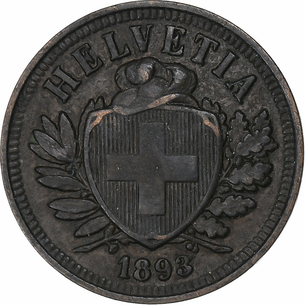 Switzerland, 2 Rappen, 1893, Bern, Bronze, EF(40-45), KM:4