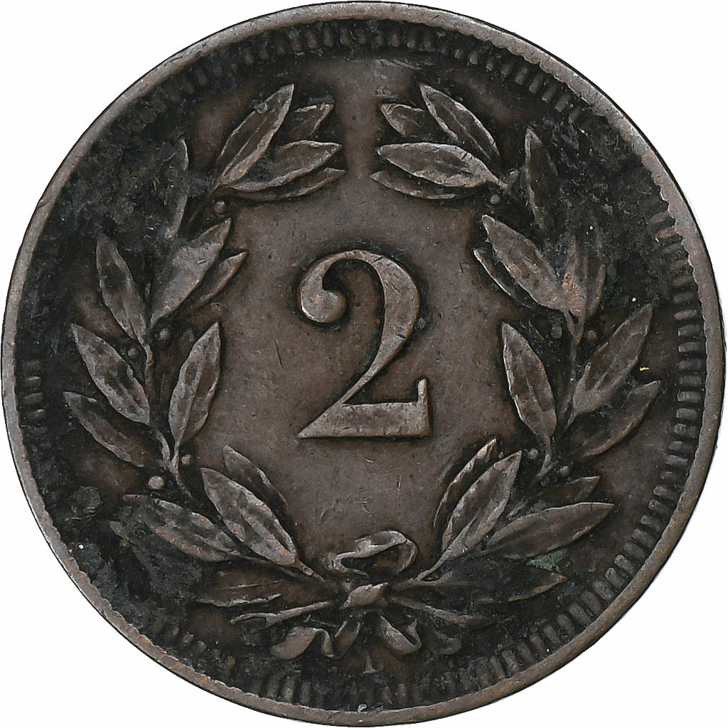 Switzerland, 2 Rappen, 1893, Bern, Bronze, EF(40-45), KM:4