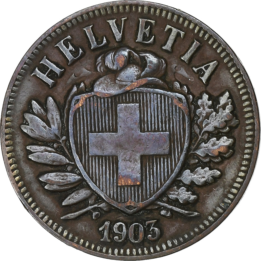 Switzerland, 2 Rappen, 1903, Bern, Bronze, EF(40-45), KM:4
