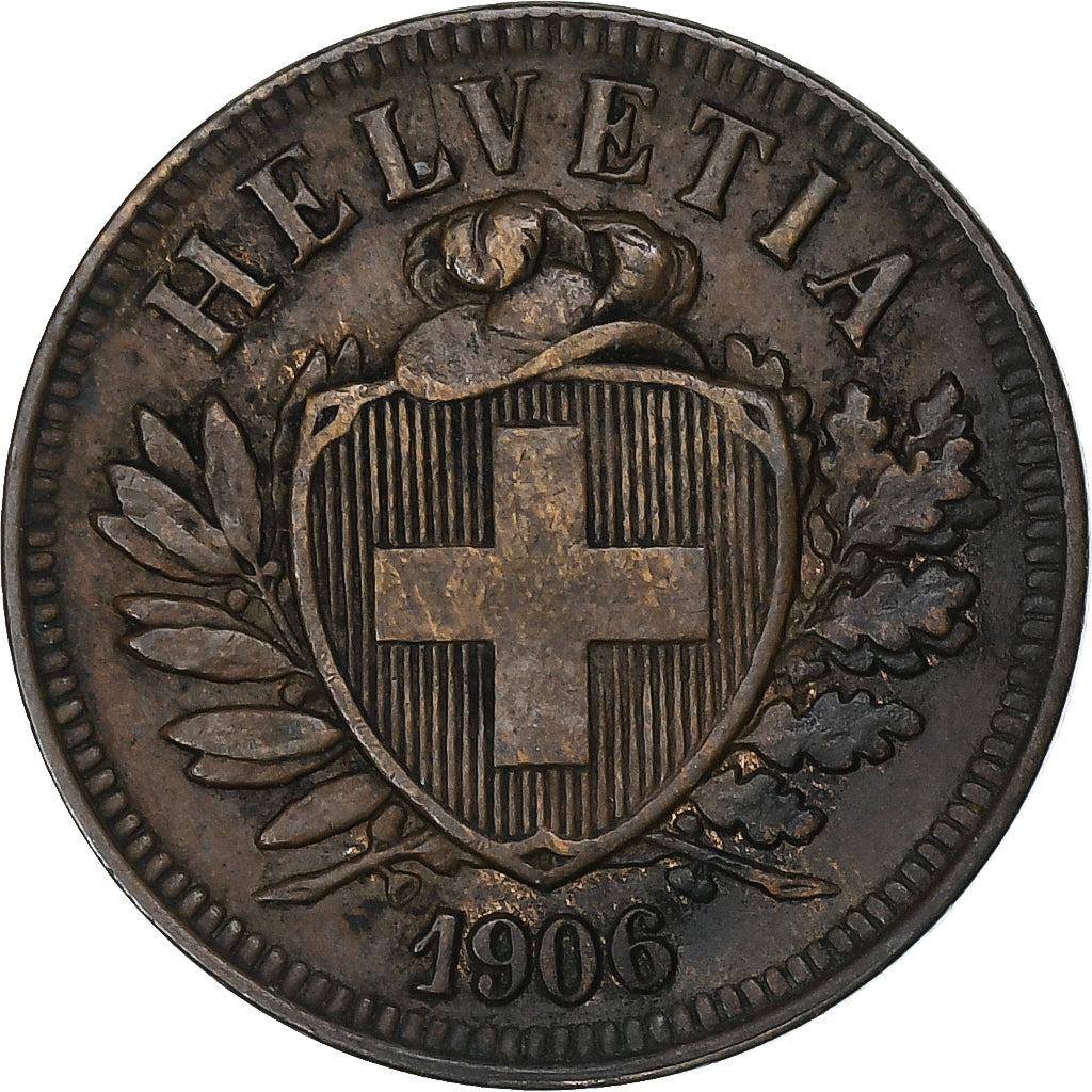 Switzerland, 2 Rappen, 1906, Bern, Bronze, AU(55-58), KM:4