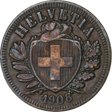 Switzerland, 2 Rappen, 1908, Bern, Bronze, AU(55-58), KM:4